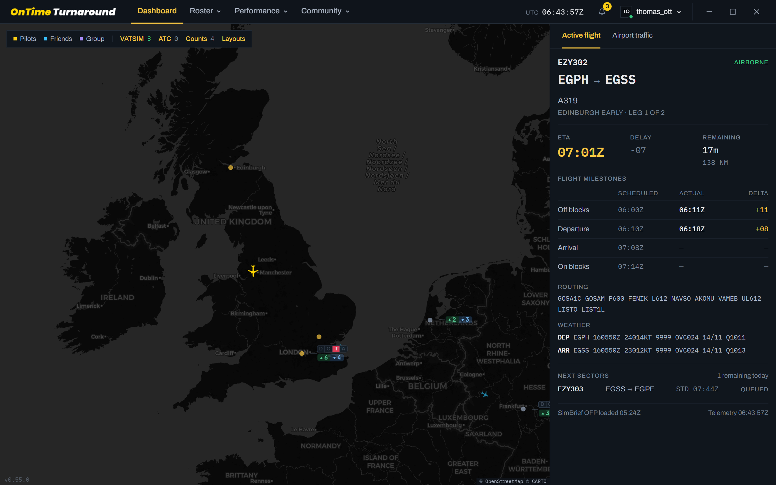 The OnTime Turnaround dashboard during a live leg